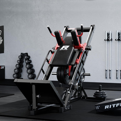 RitFit Leg Press Hack Squat Machine, Professional Adjustable Leg Press Machine for Home Gym with Linear Bearing, Full Lower Body Workout with Weight Storage (Red)