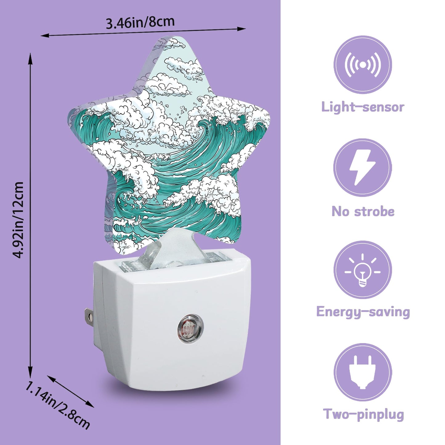 Japanese Wave Art Decorative Nightlight Plug in Wall,Classic Ocean Star Shaped Night Light with Built in Sensor for Home Decor,Kitchen Hallway Stairs Desk Lamp
