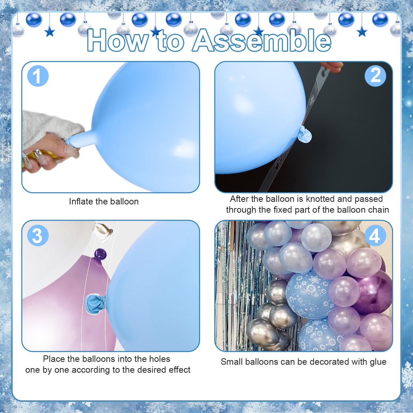 Winter Snow Birthday Party Decorations, 4D Snowflake Winter Wonderlan Balloon Garland Arch Kit Blue Purple Silver Balloons for Princess Baby Its Cold Outside Onderland Birthday Party Decoration