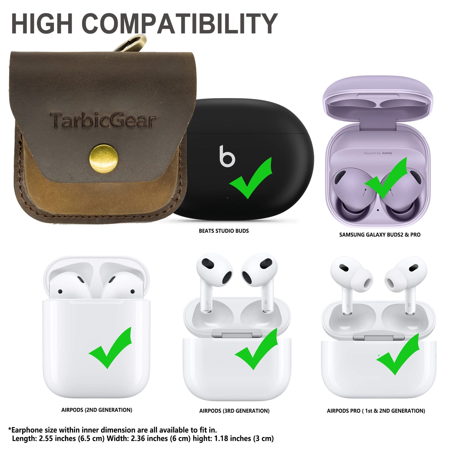 TarbicGear Belt Clip Airpod Case, Universal Leather Belt Holster for Airpod Pro, Samsung Galaxy Buds and Beats Studio Buds, Real Leather Earbuds Pouch for Belt, Brown Color