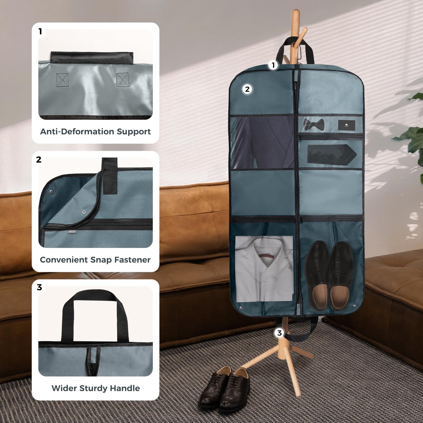 pack all 43" Premium Gusseted Travel Garment Bag, Heavy Duty Hanging Suit Bag, Foldable Dress Bag for Closet Storage, Suit Cover Protector for Clothes Shirts Dresses Coats(Grey)