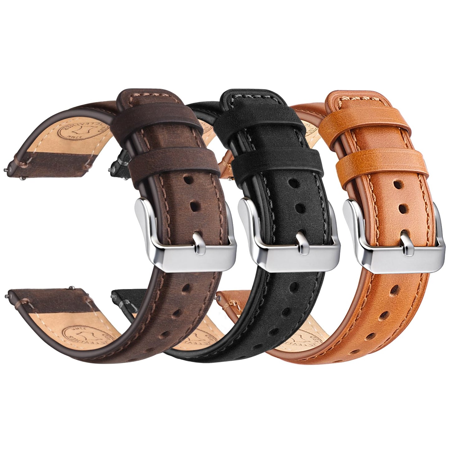 Wristitani 3 Pack Leather Watch Strap, 20mm 22mm Top Genuine Leather Watch bands for Men, Quick Release Vintage Wristband