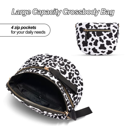 Checkered Crossbody Bag,Nylon Bum Bags for Women Crossbody,Spacious Sling Bag Purse Fanny Packs with Shoulder Strap