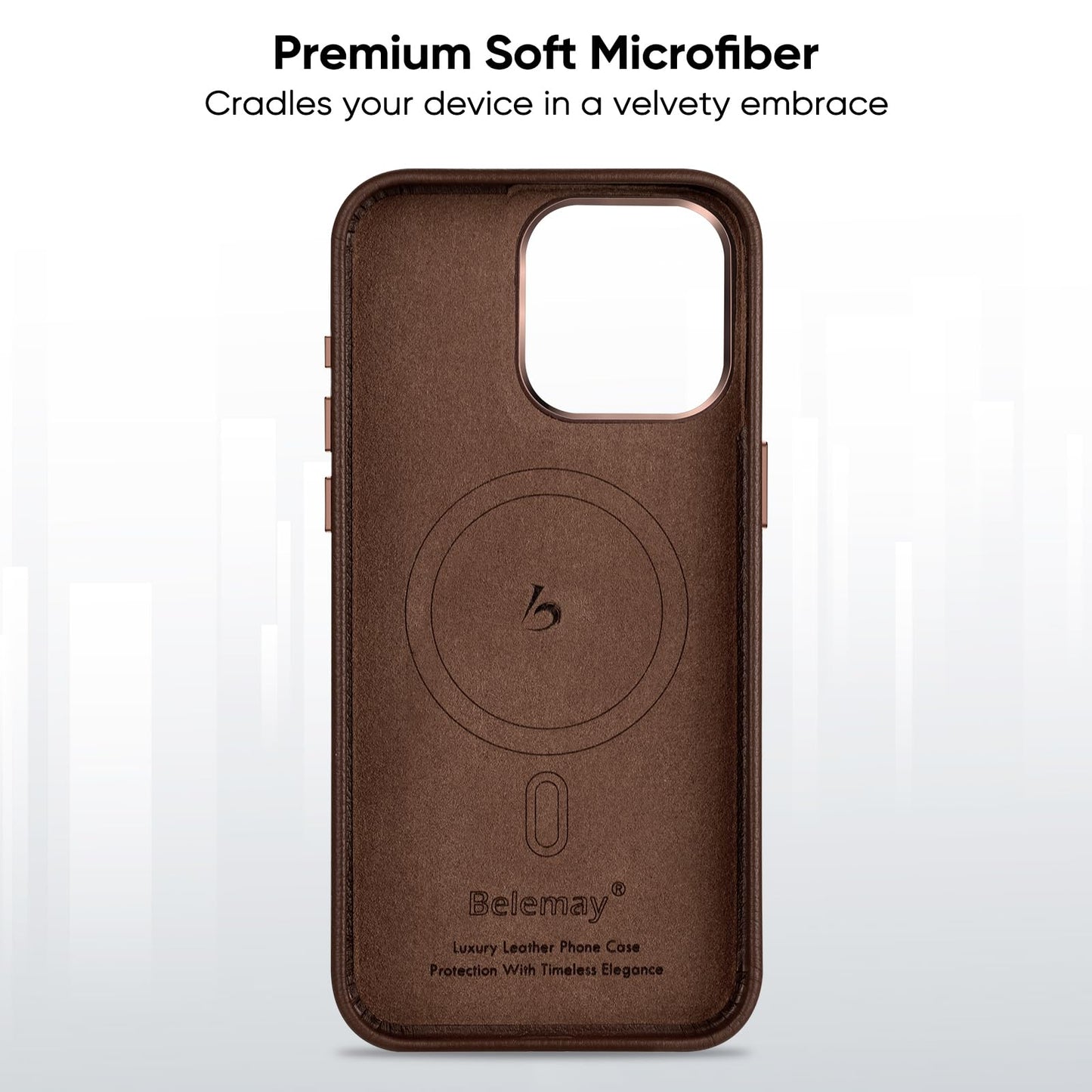 Belemay Compatible with iPhone 15 Pro Max Leather Case, Compatible with MagSafe - Luxury Tumbled Leather - Metal Buttons & Lens Protector - Slim Fit&Durable - Distinctive Texture (6.7-inch) - Brown