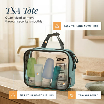 Toiletry Bag Kit Set: Hanging Travel Toiletry Bag + 311 TSA Cosmetic Liquid Bag + Ultralight Accessory Organizer Pouch (Dusty Teal)