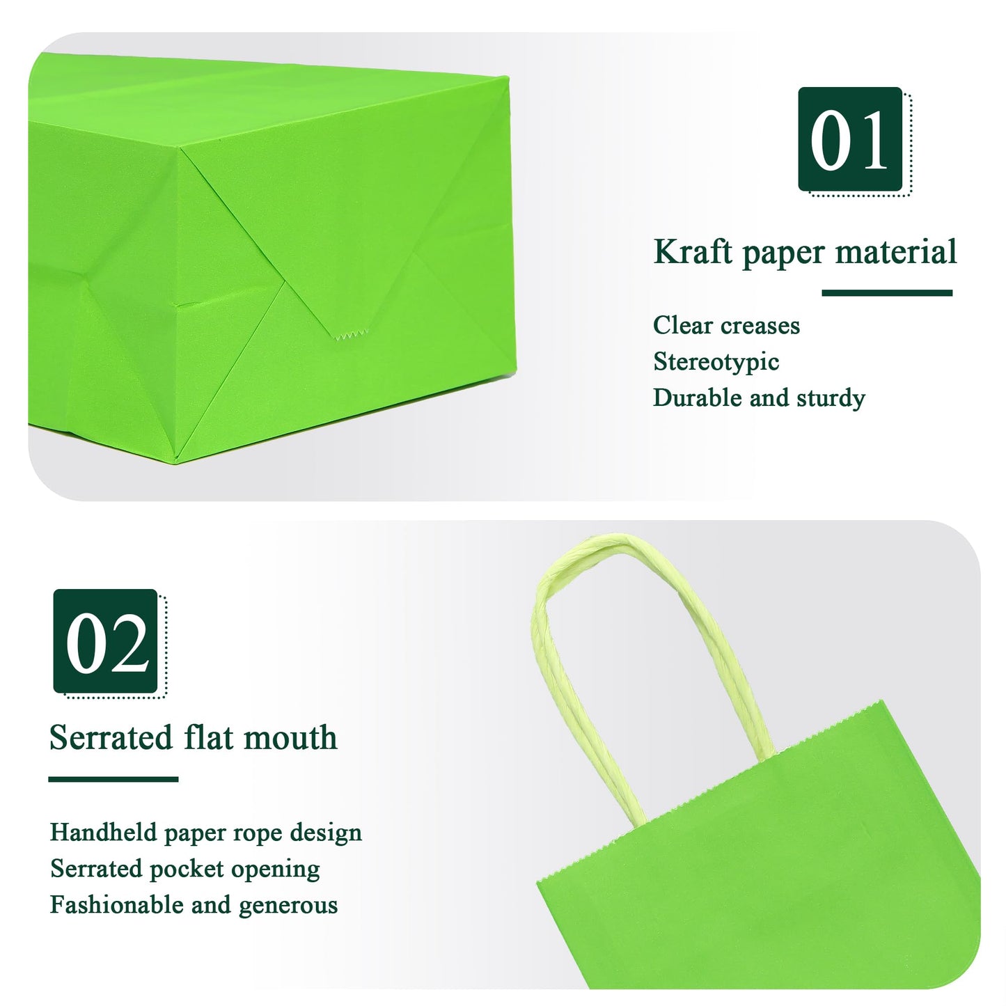 IN-JOOYAA 30 Pcs Small Size Kraft Paper Bags Gift Christmas Party Favor Bags with Handle(5 x 3.1 x 8.2 in, Green)