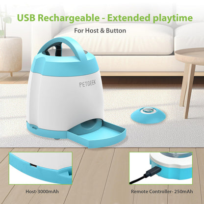 PETGEEK Dog Food Dispenser Toy, Treat Dispensing Dog Toys for IQ Training, Interactive Puzzle Toys to Keep Them Busy, 3000mAh USB Rechargeable Pet Treat Dispenser with Push Remote Button, 400ml