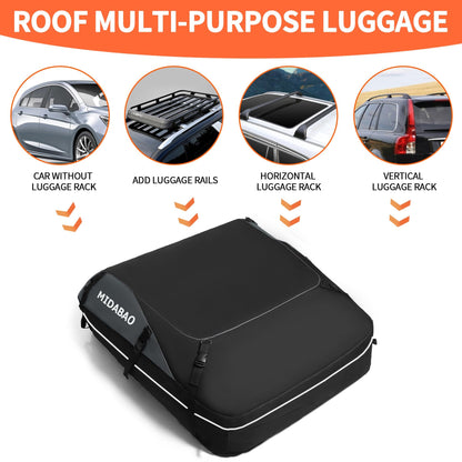 MIDABAO 20 Cubic Waterproof Duty Car Roof Top Carrier-Car Cargo Roof Bag Car Roof Top Carrier - Waterproof & Coated Zippers- includes Anti-Slip Mat- for Cars with or without Racks (20 Cubic Feet)