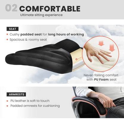 NEO CHAIR Office Desk Ergonomic Gaming Chair High Back Adjustable Computer Chair with Wheels and Lumbar Support Comfy Leather Executive Swivel (Jet Black)