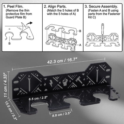 Macebell Storage Rack | Heavy-Duty Wall Mount Holder, 5.75mm Solid Thick Steel for 3 Sizes Mace Bells & Indian Clubs, UHMW Protective Padding with Complete Multi-Surface Mount Hardware