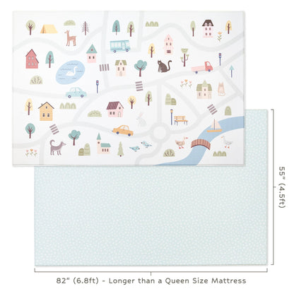 Keiki Care Reversible Play Mat 82” x 55” - for Infants, Babies, Toddlers, Kids | Waterproof, Durable, Non-Toxic, Easy-to-Clean | Thick & Large Soft Foam Floor Mat for Gym, Nursery, Playroom