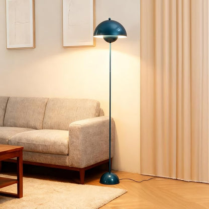 SUNLLOK Flower Pot Floor Lamp for Living Room, Metal Dome Lampshade Standing Floor Lamp with Foot Switch, Modern Reading Floor Light Fixture for Kitchen Island, Bedroom, Restaurant (Pearl Blue)
