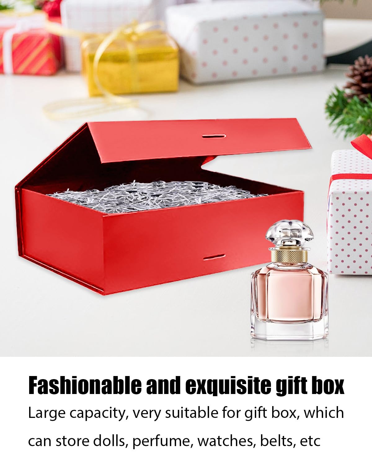 Wuqoioo Gift Boxes With Lids, 6 Pack Magnetic Gift Box Gift Box With Ribbon, Bridesmaid Proposal Box For Birthday Christmas Bridesmaid Wedding, 10.5"X7.5"X3.1" (Red)
