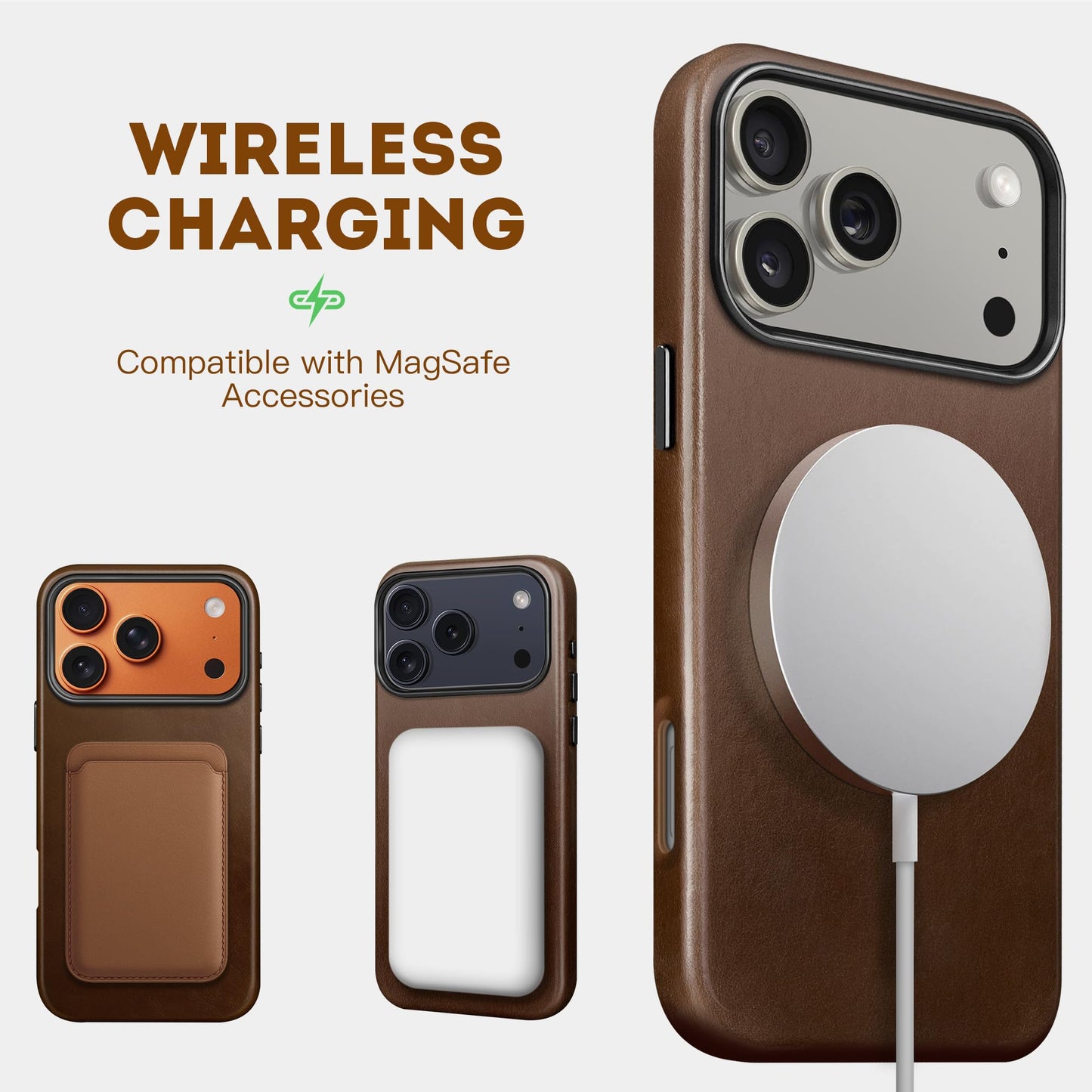 kingflag Genuine Leather Case for iPhone 17 Pro Max 6.9 inch, Oil Wax Full-Grain Leather, Compatible with MagSafe, Metal Buttons and Camera Bezel (Rustic Brown)