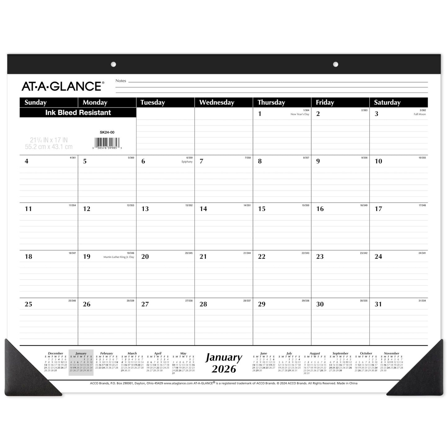 AT-A-GLANCE 2026 Desk Calendar, Desk Pad, Monthly, 21-3/4" x 17", Large, Ruled Blocks, 3 Pack (AZSK240026), White