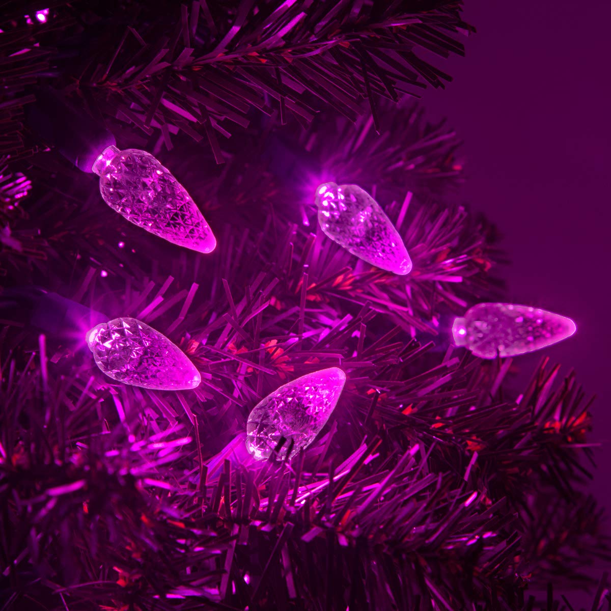 70 Pink C6 LED Christmas Lights, 24 ft Indoor/Outdoor Commercial Grade String on Green Wire, Perfect for Valentine’s Day Lighting