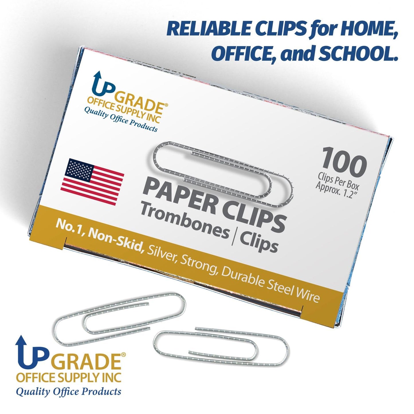 Upgrade Office Supply No. 1 Non Skid Paper Clips, 1.2 Inch, 3000 Count (30 Boxes of 100), Silver, Made in USA