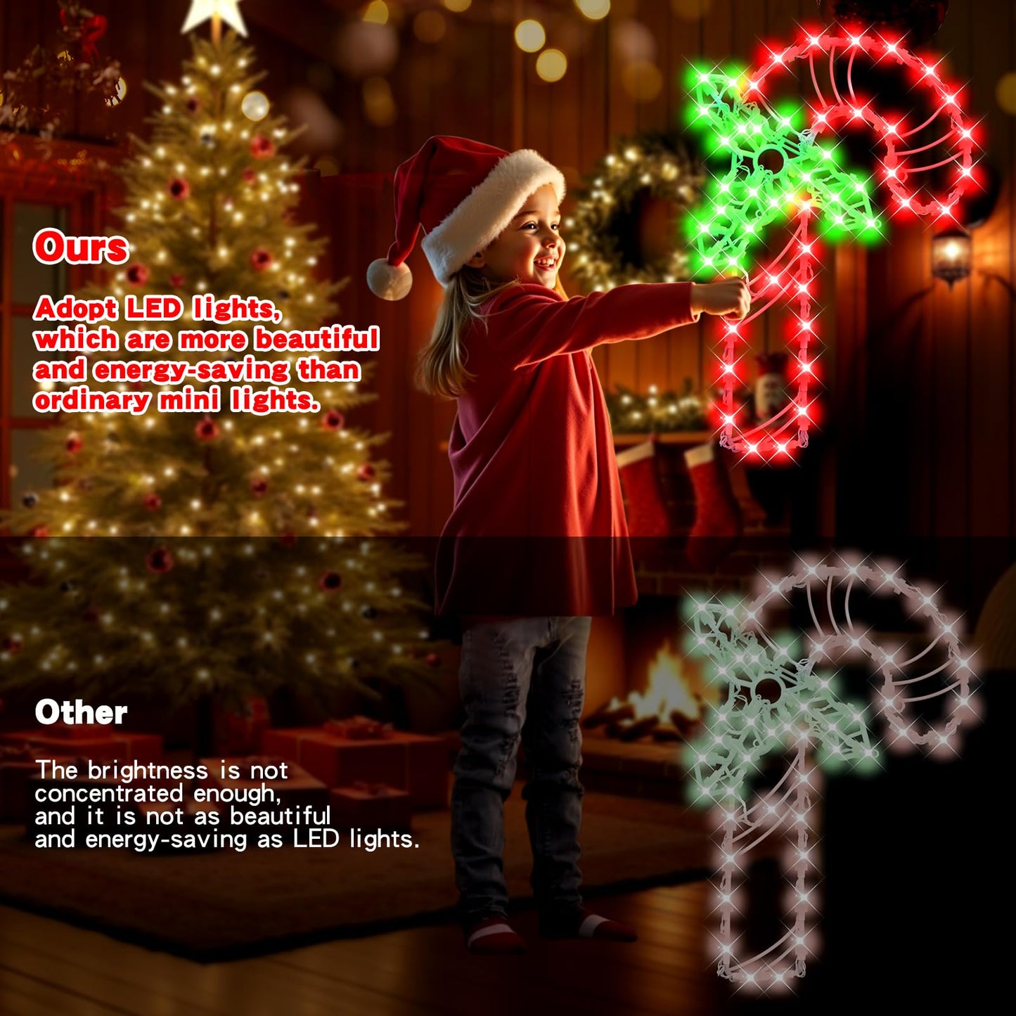 4 Pack Christmas Window Silhouette LED Lights Decorations, Santa Claus, Xmas Trees, Candy Cane, Snow Man Christmas Window Light Decorations with 50 Bulbs for Holiday Wall Door Glass Decorations
