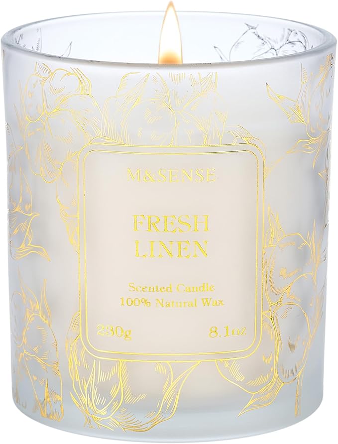 M&SENSE Fresh Linen Scented Vegan Soy Candles,Subtle Scented, No Toxin 8.1oz 42-Hour Long Burning Time,Calming Candles for Home Fragrance Office,Housewarming Gift for Women & Men
