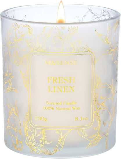 M&SENSE Fresh Linen Scented Vegan Soy Candles,Subtle Scented, No Toxin 8.1oz 42-Hour Long Burning Time,Calming Candles for Home Fragrance Office,Housewarming Gift for Women & Men