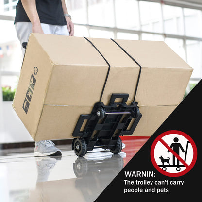 ZHJINGYU Folding Hand Truck Trolley, Utility Cart with 4 Wheels & 2 Elastic Ropes, Portable Backpack Trolley, Luggage Dolly, Travel & Moving, Shopping, Aluminum, Black, Small