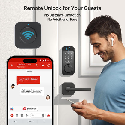 Keyless Door Lock with Handle Set - SMONET WiFi Fingerprint Smart Locks for Front Door, App Remote Control, Digital Bluetooth Keypad Deadbolt Set with Alexa, Auto Lock, Code, Fobs for Home Black