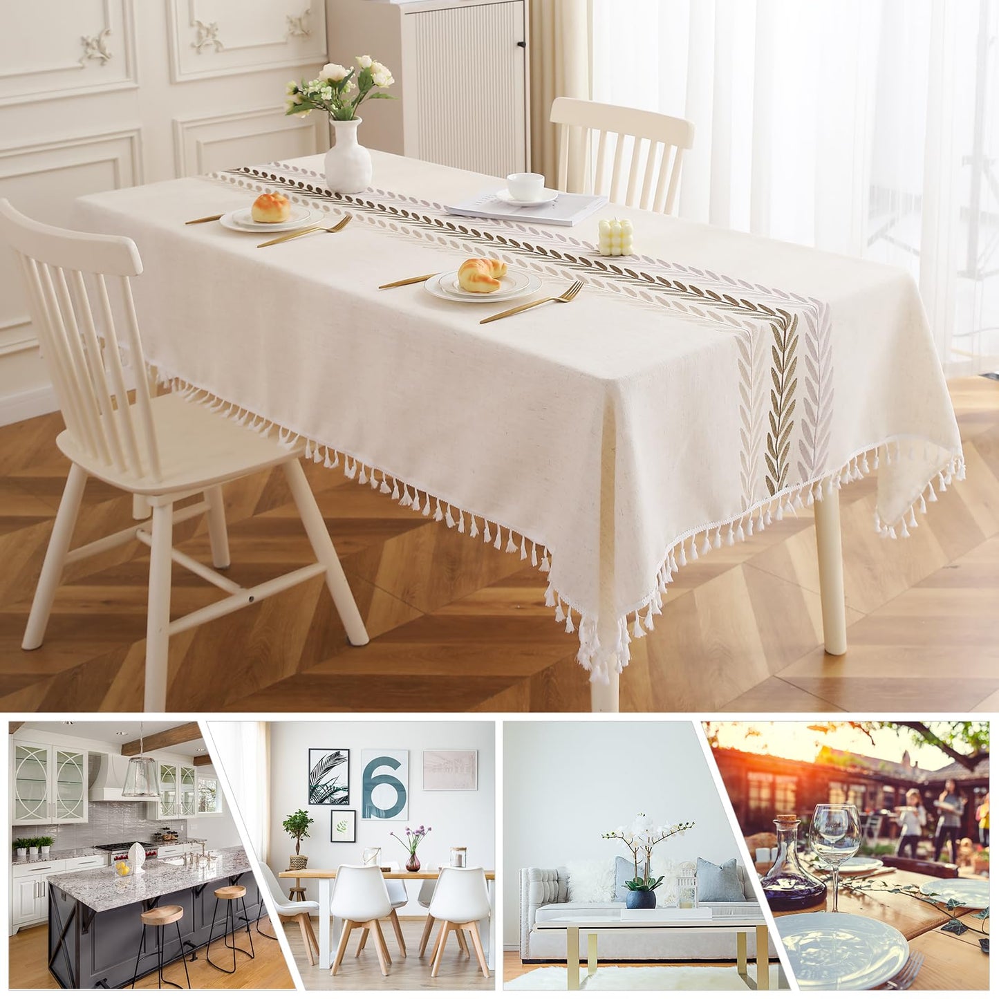 Deep Dream Table Cloth Rectangle Table, Rustic Waterproof Cotton Linen Tablecloths, Wrinkle Free Farmhouse Style Table Cloths for Parties, Kitchen Dining, Holiday, 55''x102'', 8-10 Seats