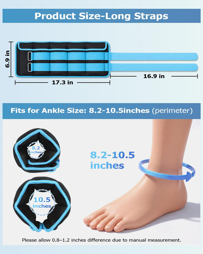 Adjustable Ankle Weights 1-20 LBS Pair with Removable Weight for Jogging, Gymnastics, Aerobics, Physical Therapy, Resistance Training|Each 2-10 lbs, Total 20LBS, Sky Blue