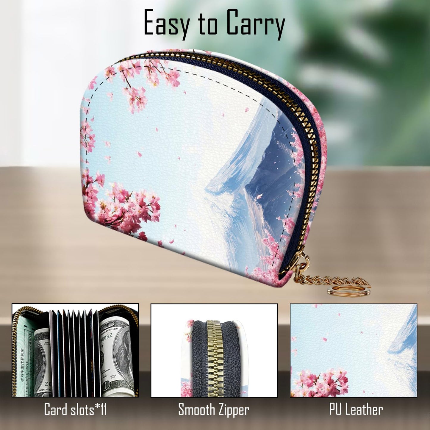 KJFHDJFDH Credit Card Holder RFID Wallet, Small Card Holder Wallet for Women with Keychain Zipper, Leather Print Credit Card Wallets Accordion Gift,Japanese Cherry Blossom