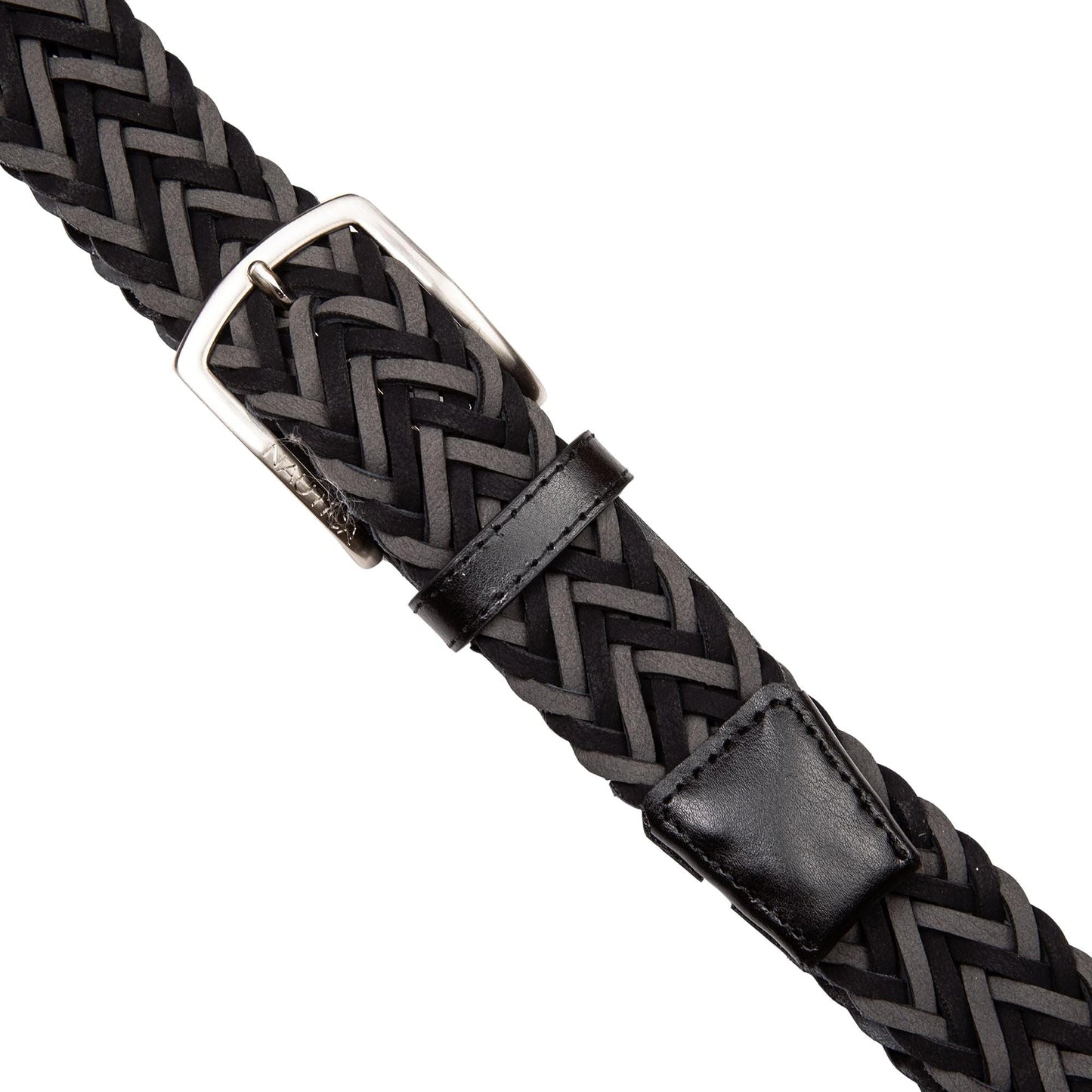 Nautica Men's Casual Leather Belt | Everyday | Classic | Pants | Jeans | Khakis | Chinos | Metal Buckle, Braided Two Tone - Black/Grey, 38 Inches