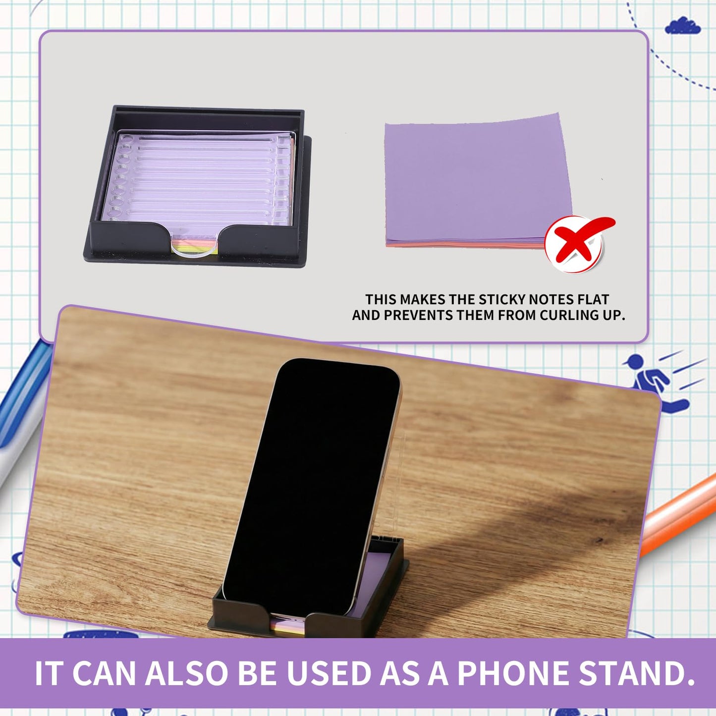 BESARME Sticky Note Holder 3x3 Sticky Note Stencil with 7 Template, Sticky Note Stencil and Holder Note Dispenser for Desk Home Office