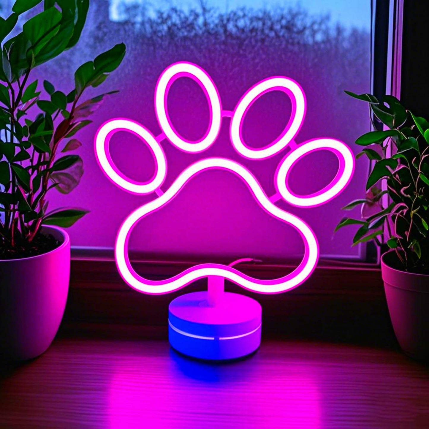 Dog Paw Neon Sign Lamp with Standable Base and Touchable Switch, USB or 3 AA Battery Powered LED Custom Neon Dog Signs for Bedroom Wall and Room Decor, Man Cave Party, Birthday Christmas Gift