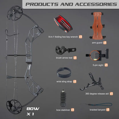 TOPARCHERY Compound Bow for Hunting Adults Archery Set - Aluminum Alloy Bow Handle, IBO Arrow Speed 320fps, Pull Distance: 19-30", 0.5 Adjustable
