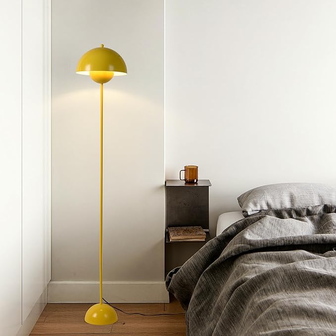 SUNLLOK Flower Pot Floor Lamp for Living Room, Metal Dome Lampshade Standing Floor Lamp with Foot Switch, Modern Reading Floor Light Fixture for Kitchen Island, Bedroom, Restaurant (Yellow)