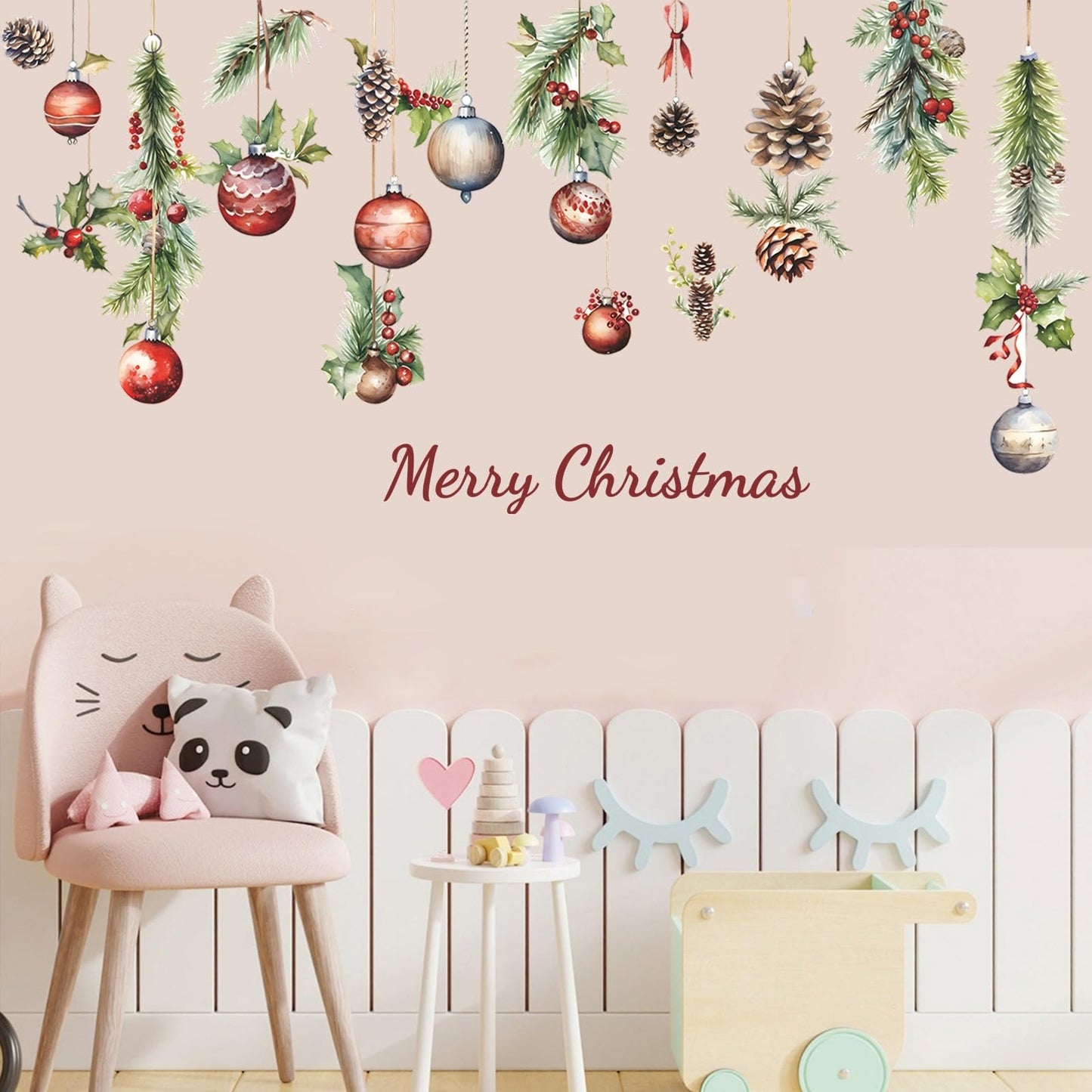 Merry Christmas Wall Decals Pine Cone Snowflake Wall Stickers Christmas Winter Home Wall Art Decor for Kids Room Classroom Office Bedroom Living Room Kitchen Playroom Decor