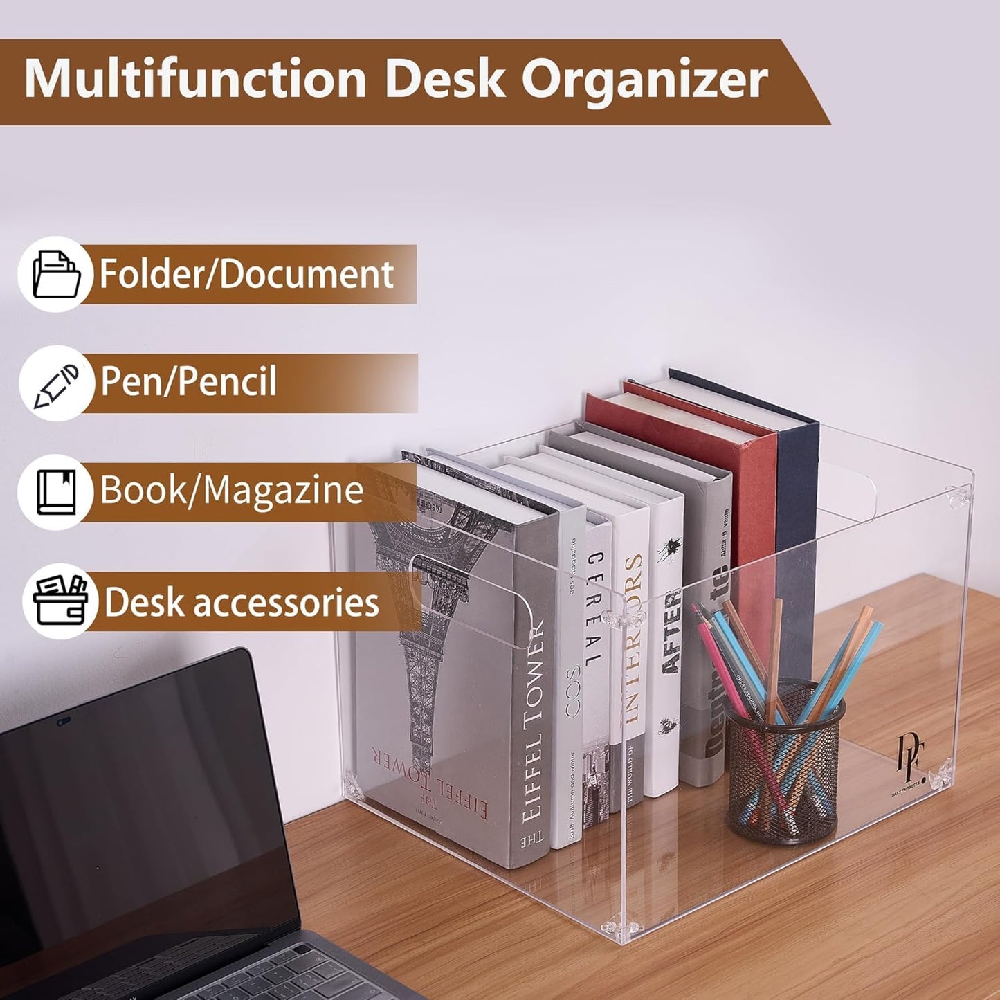 Clear Acrylic File Organizer, with Handles – Easy Assembly Required, Acrylic File Holder for Office, Letter/A4 Documents, Magazines & Binders – Fits Standard 8.5"x11" Paper Perfectly