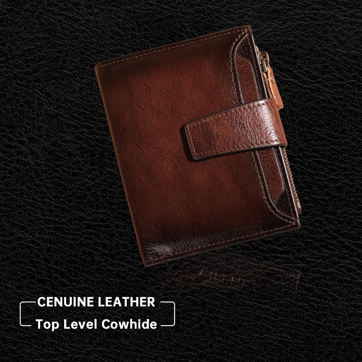 Men's Vintage RFID Blocking Bifold Wallet Genuine Leather with Zipper Coin Pocket Multi-Card Slots & ID Window (Coffee)