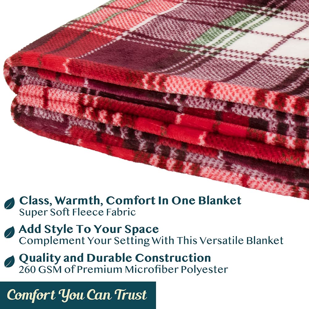 PAVILIA Throw Blanket | Holiday Christmas Red Fleece Blanket | Soft, Plush, Warm Winter Cabin Throw, 50x60 (Red Green Plaid)