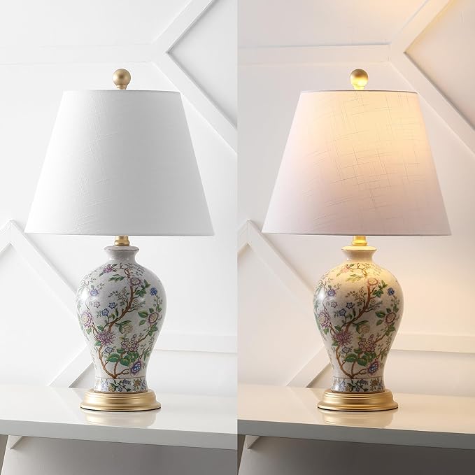 JONATHAN Y JYL3009A Grace 24" Floral LED Table Lamp Classic Cottage Bedside Desk Nightstand Lamp for Bedroom Living Room Office College Bookcase LED Bulb Included, Multicolor