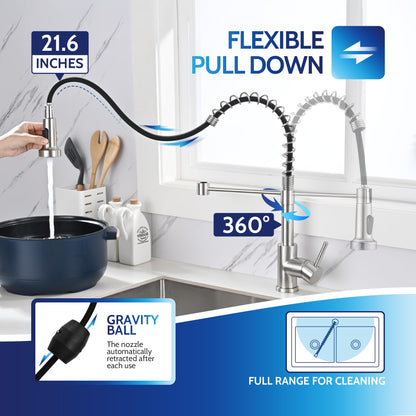 Kitchen Faucet with Pull Down Sprayer, High Arc Single Handle Stainless Steel Kitchen Sink Faucet with Sprayer for Rv Camper, Matte Black