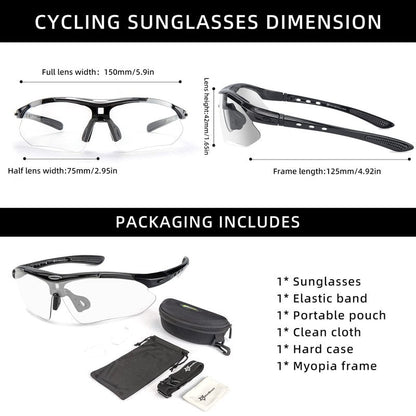 ROCKBROS Photochromic Sports Sunglasses Mens Pickleball Glasses Cycling Glasses MTB Sunglasses, with Removable Elasctic Band