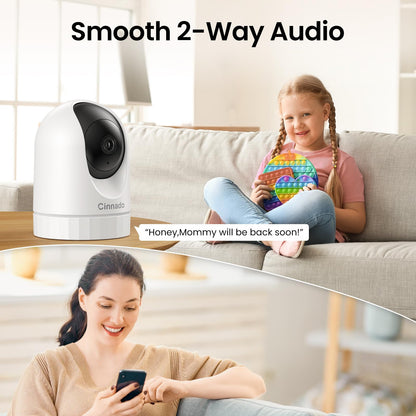 Cinnado 2K Home Security Cameras-2.4Ghz WiFi Indoor Camera with 360° Motion Detection for Pets/Nanny/Baby/Dog, 2 Way Audio, 24/7 SD Card Storage, Cloud Storage, Works with Alexa & Google Home, D1 4P