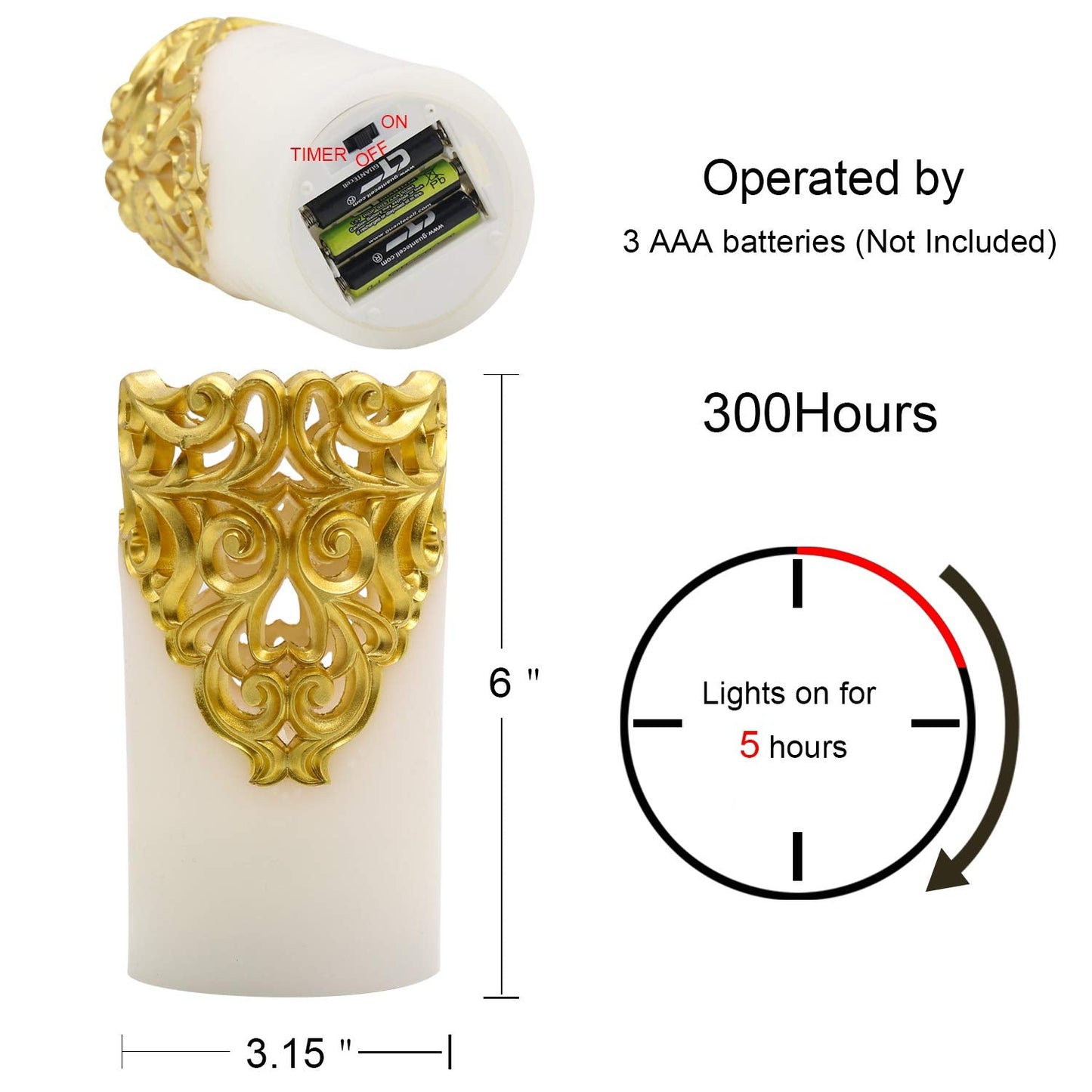 Wondise Flameless Candles Battery Operated with Timer, Real Wax LED Flickering Light Pillar Candle for Home Decoration, Set of 2(D3 x H6 Inches)