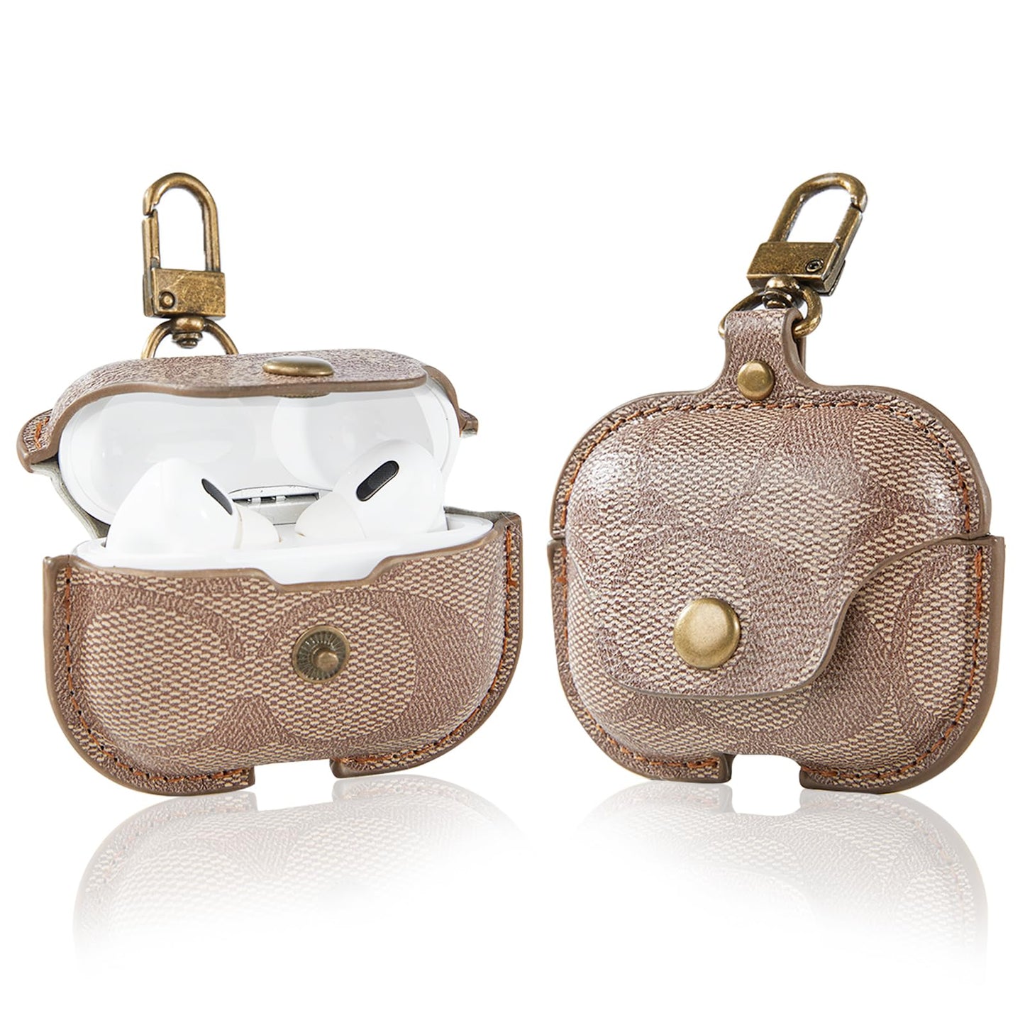 for AirPods Pro 2nd/1st Generation Case Cover, Luxury Leather Full Body Shockproof Protective Cover for AirPods Pro 2&1 Gen Case for Women Men-Brown