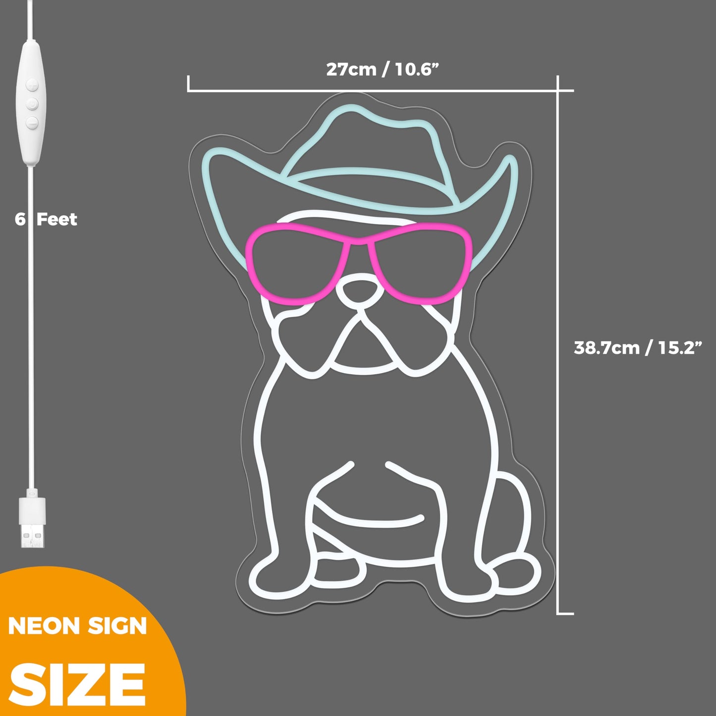 iPuppy Cowboy French Bulldog Neon Sign for Wall Decor Cowboy Frenchie Wearing Glasses LED Neon Lights French Bulldog Decor Accessories Frenchie Decor French Bulldog Gifts,10.6x15.2 inches.