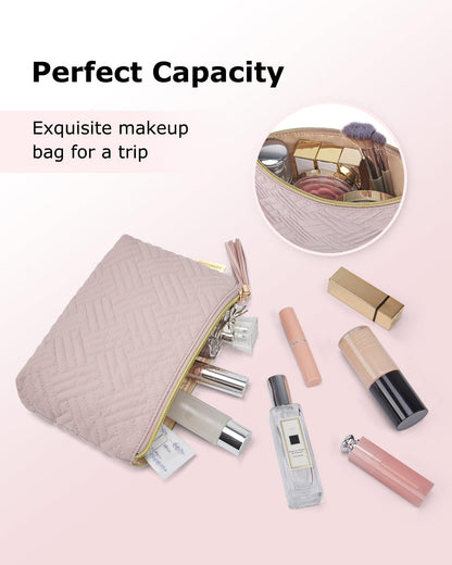 BAGSMART Small Makeup Bag, Elegant Cosmetic Pouch with Tassel, Soft Water-Resistant Travel Organizer for Women, Cosmetics & Everyday Essentials, Pink