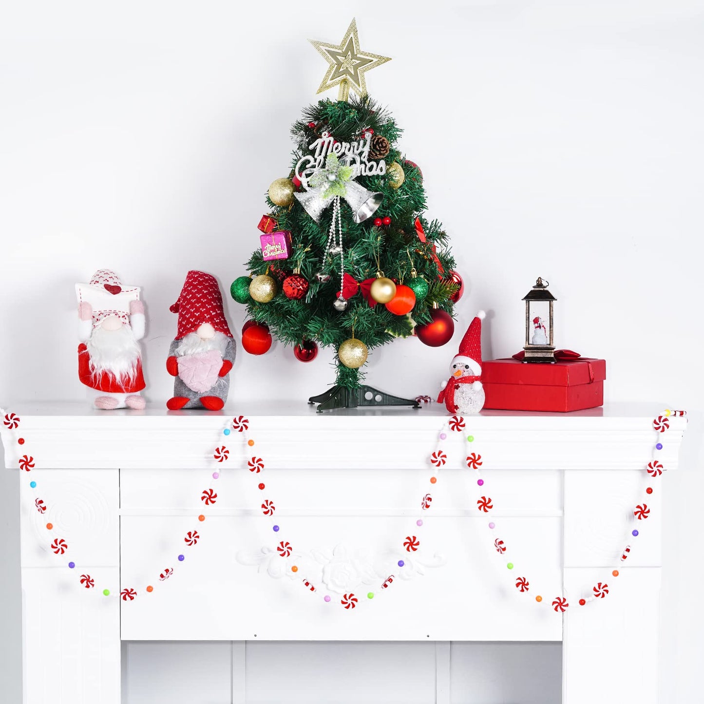 Obmwang 10 Feet Christmas Candy Garland - Red and White Peppermint Beaded Hanging Ornaments for Xmas Tree, Party Supplies, and Holiday Favors