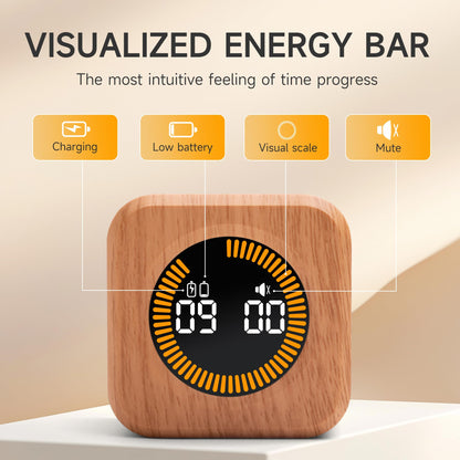 Exlliy Rotating Productivity Timer 5, 25, 10, 50 Minutes Preset, Desk Cube w/Gravity Sensor for ADHD, Mute Functions, Ideal for Work, Study, Kitchen, Back to School (1, Wood Grain Finish)
