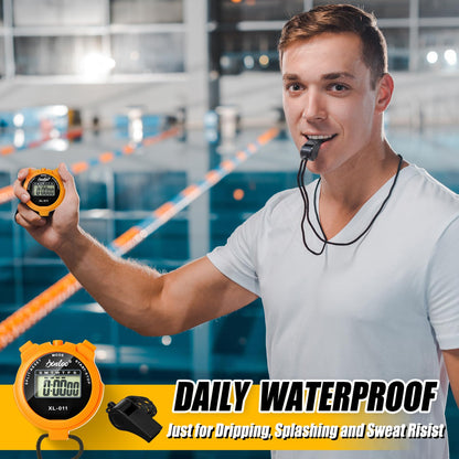 Simgoing 48 Pcs Digital Stopwatch Timer Plastic Whistle Bulk for Sports Coaches Referee Waterproof Watch Timer Whistle with Lanyard Multi Function Electronic Fitness Date Alarm (Multicolor)