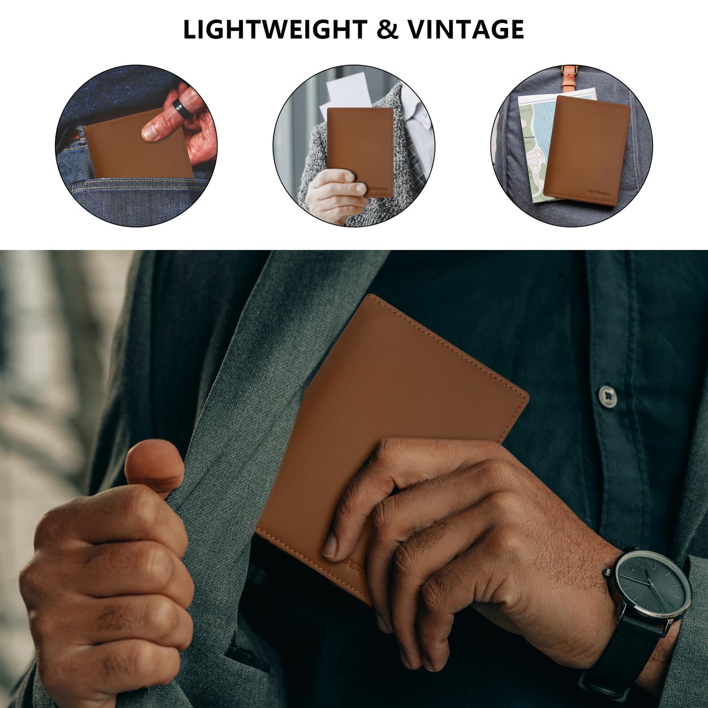 BAPHITY Genuine Leather RFID Blocking Passport Holder Wallet with Zipper Hidden Pocket,Luxury Cover for Men Women,Ideal Gift-red-brown